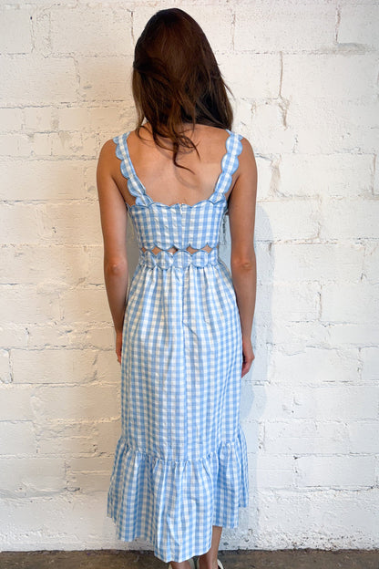 Spring Gingham Scallop Detailed Dress