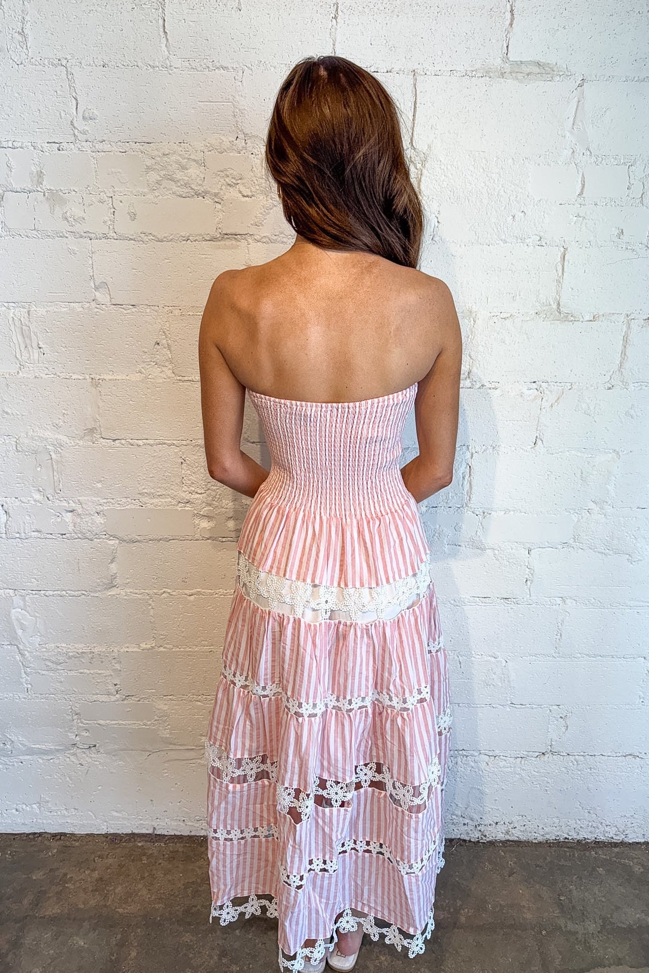 Striped Floral Lace Tube Dress