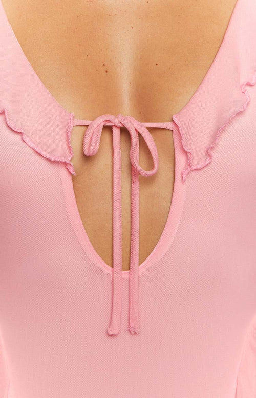 Surround Sound Pink Mesh Long Sleeve Mini Dress