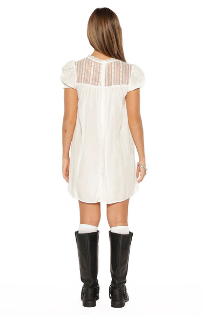 Taste White Sheer Lace Detail Mini Dress