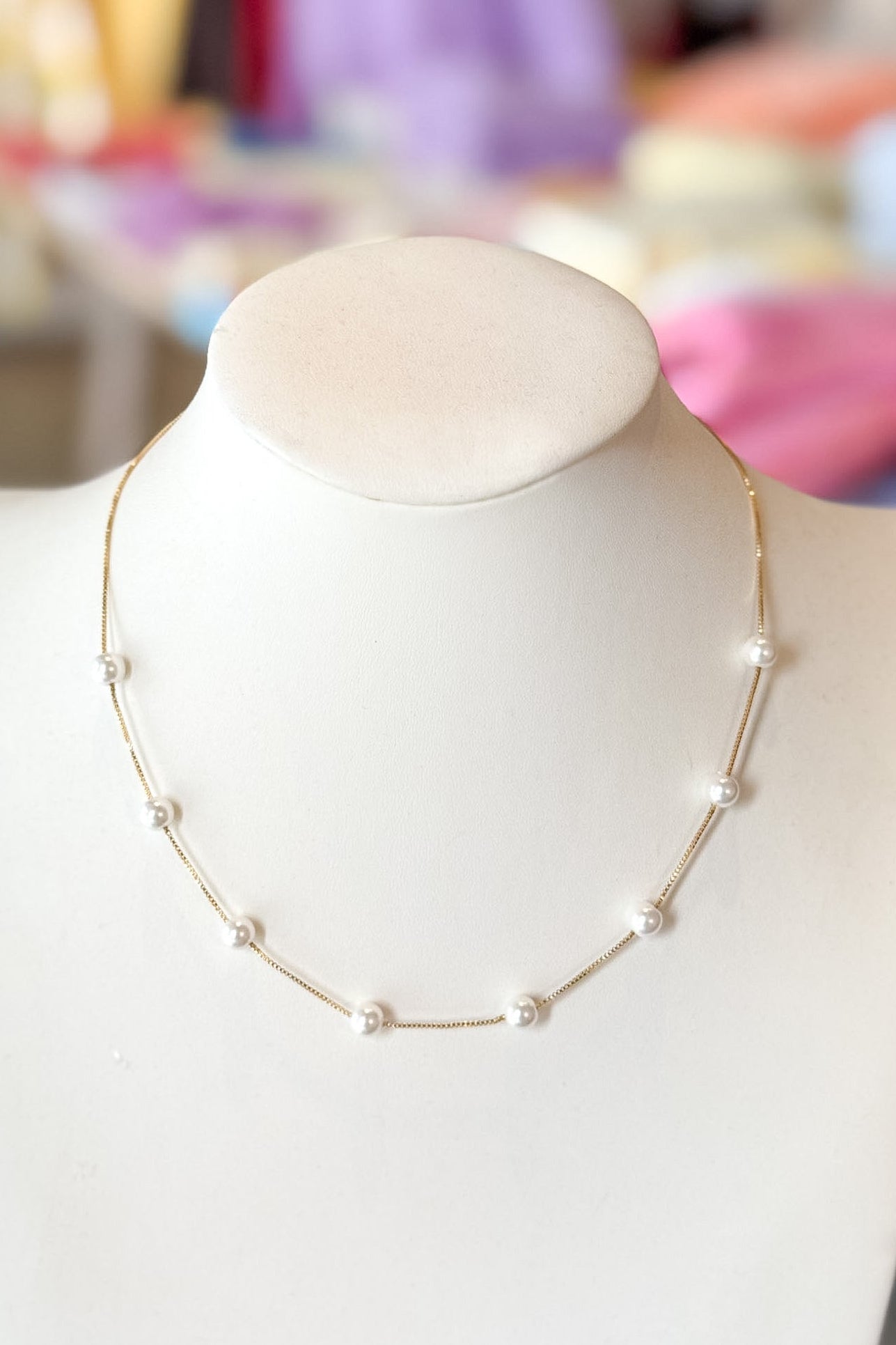 Thin Gold Chain Pearl Necklace