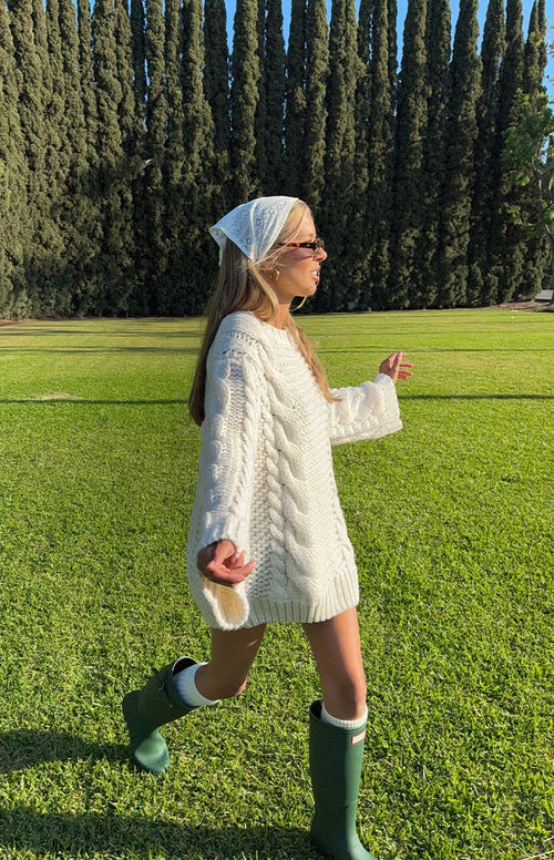 Thursdays Cream Cable Knit Sweater Dress