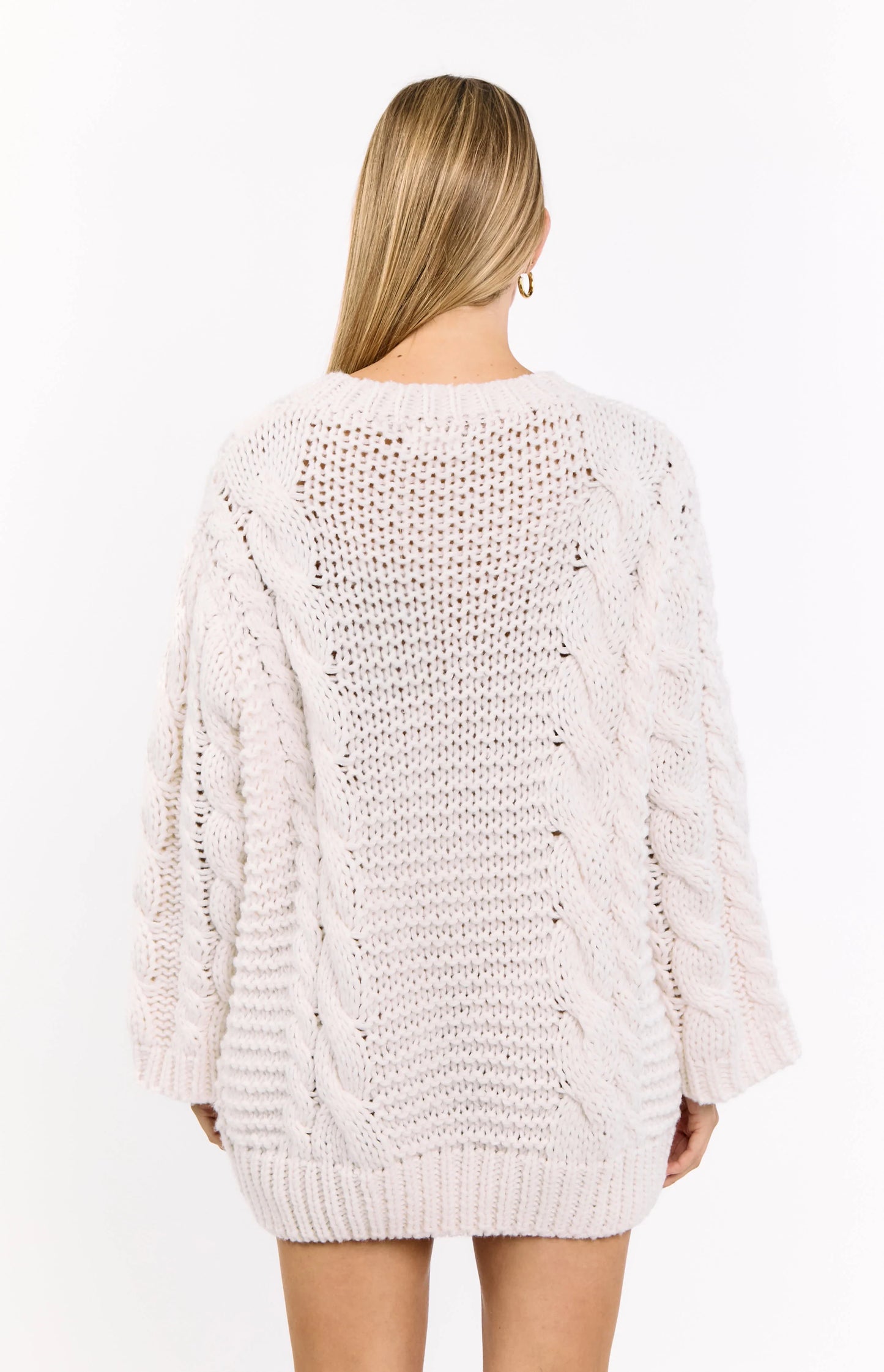 Thursdays Cream Cable Knit Sweater Dress