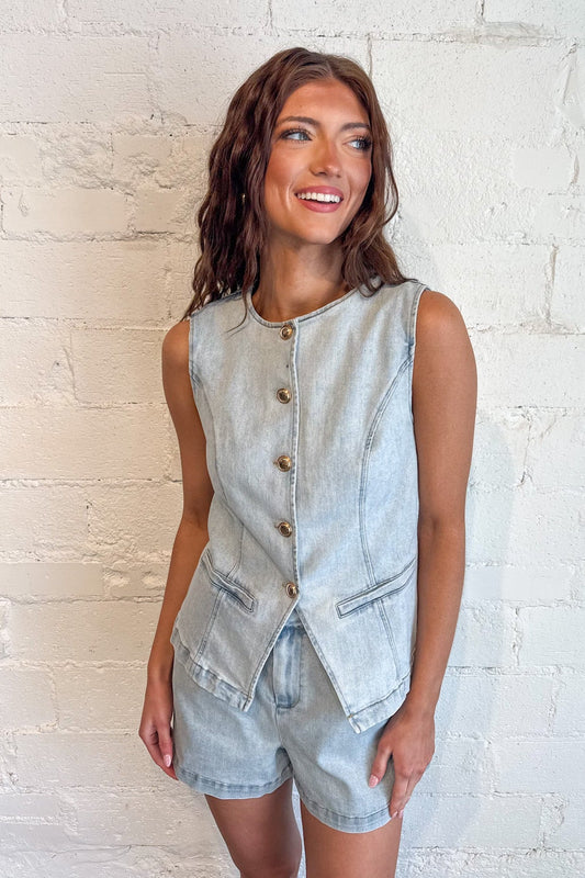 Vintage Button Denim Vest