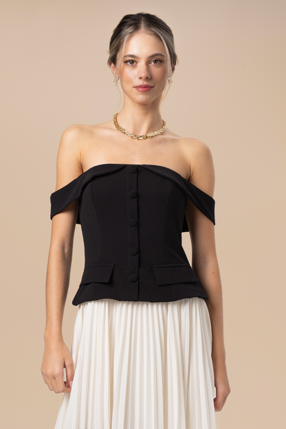 Vivienne Off-Shoulder Black & White Maxi Dress