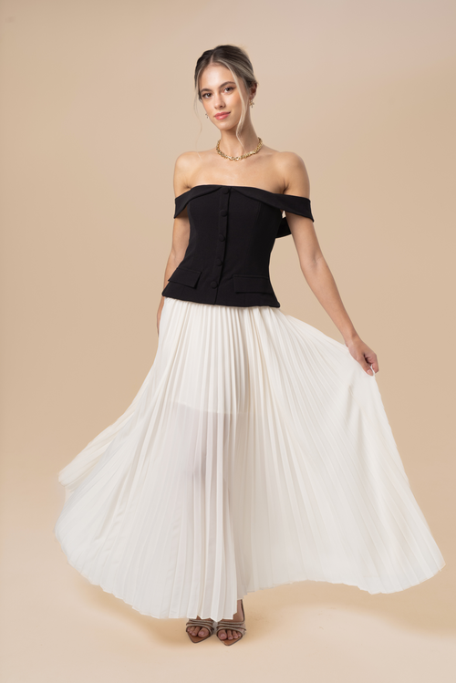 Vivienne Off-Shoulder Black & White Maxi Dress