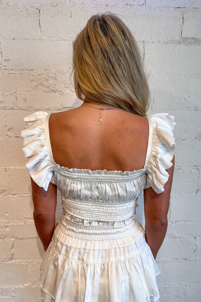 White Ruffle Sleeve Smock Top
