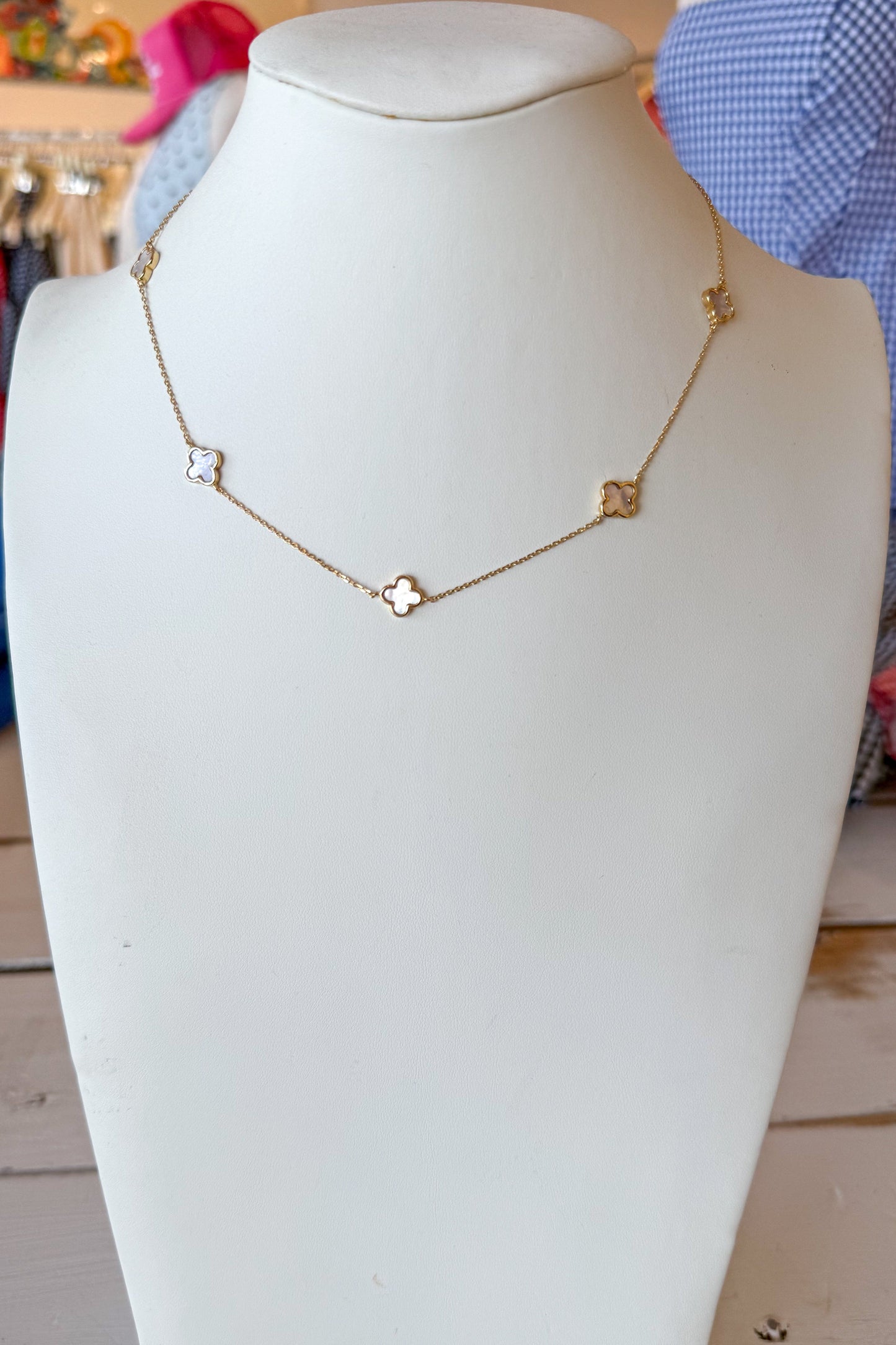 White and Gold Mini Clover Necklace