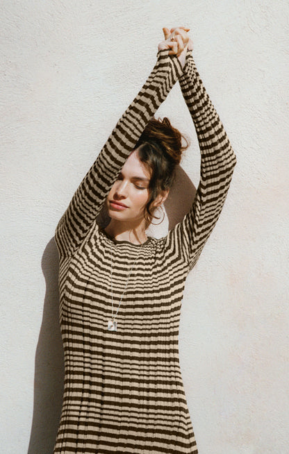 Rosetta Striped Rib Midi Dress