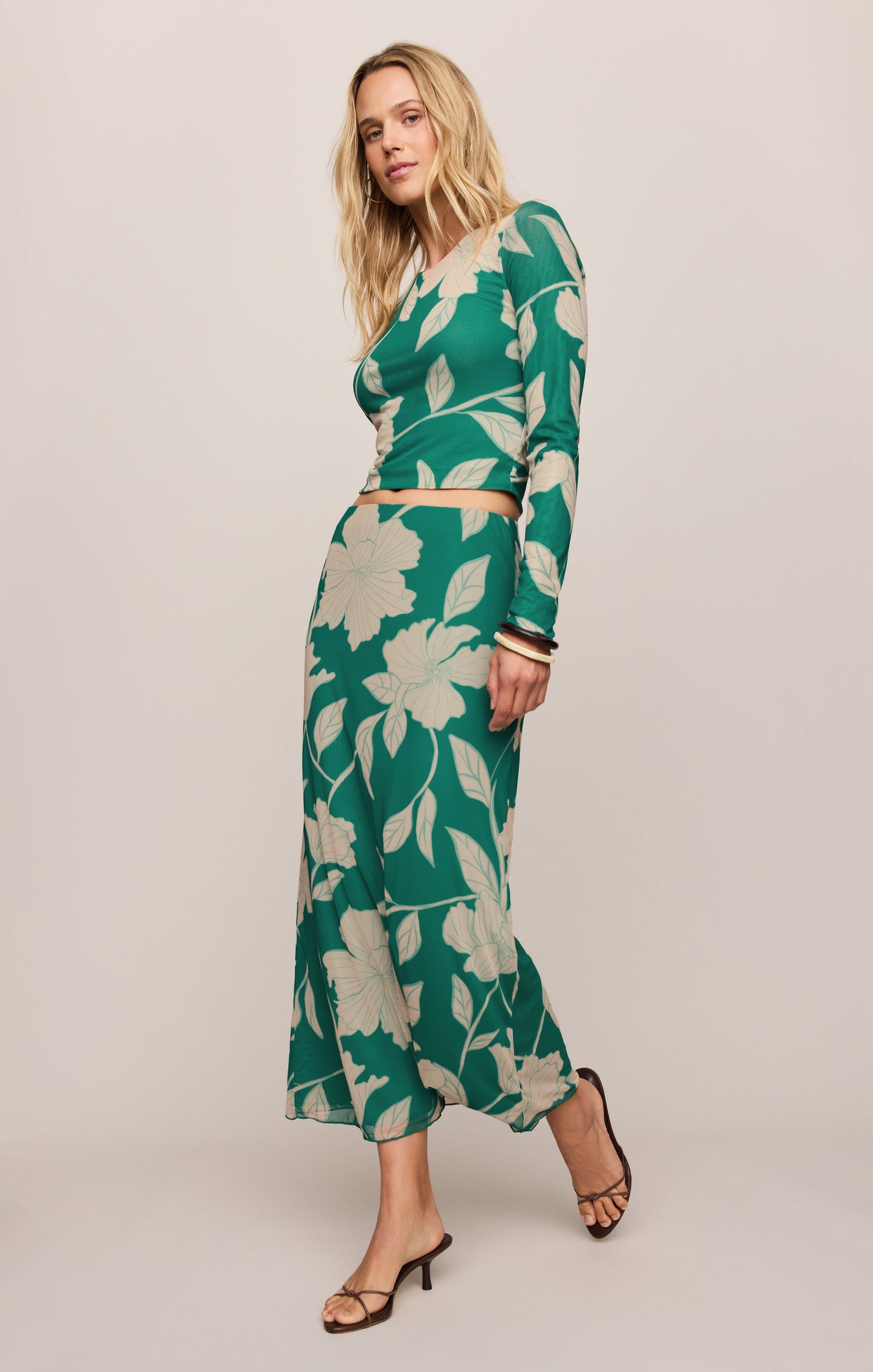 Eda Bloom Floral Mesh Maxi Skirt