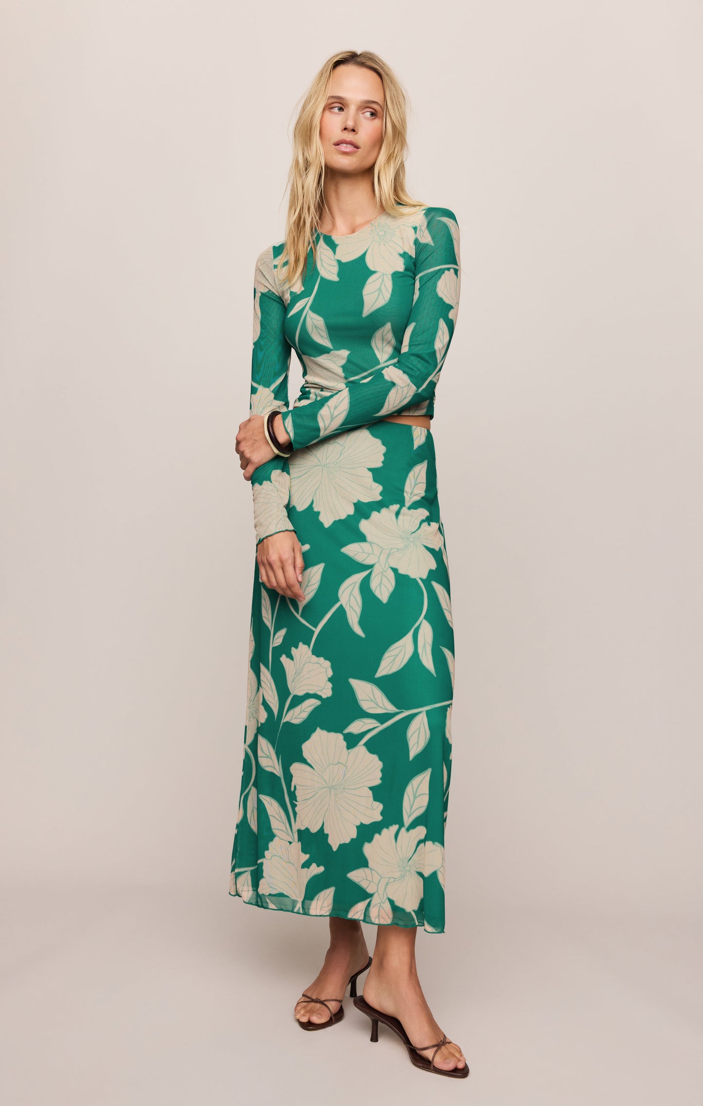 Eda Bloom Floral Mesh Maxi Skirt