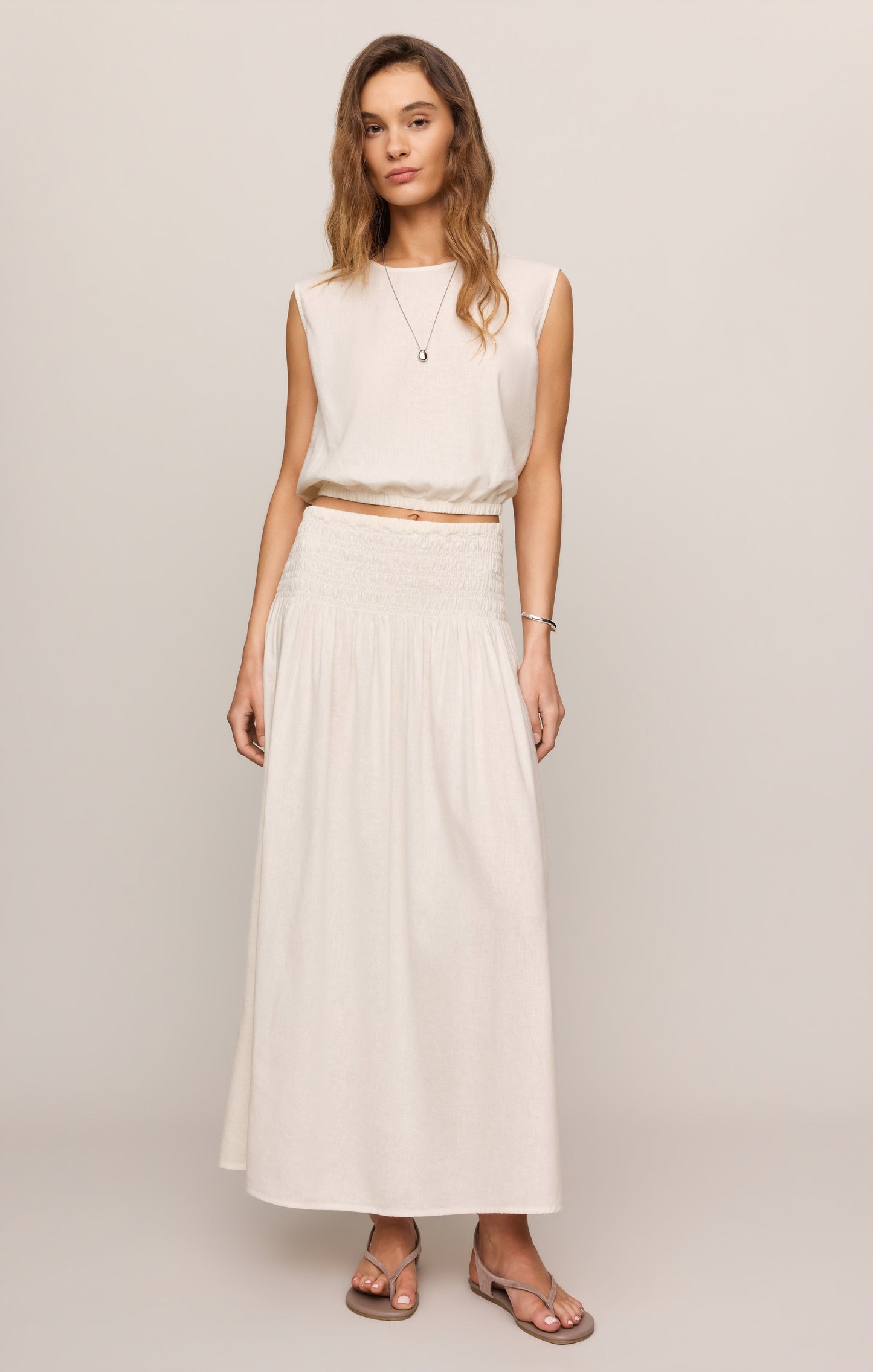 Brooke Smocked Linen Maxi Skirt