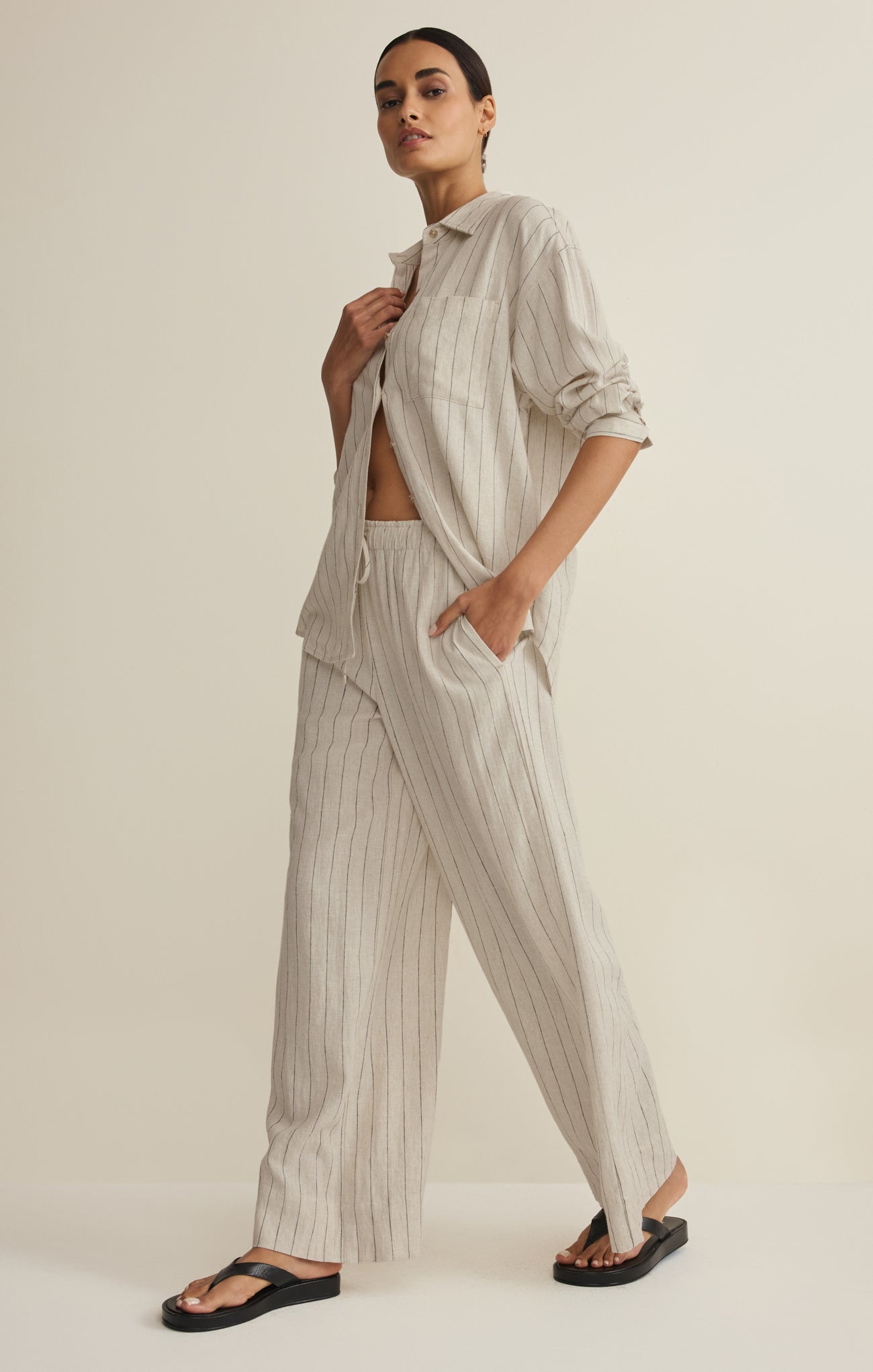 Henri Striped Linen Wide Leg Pant