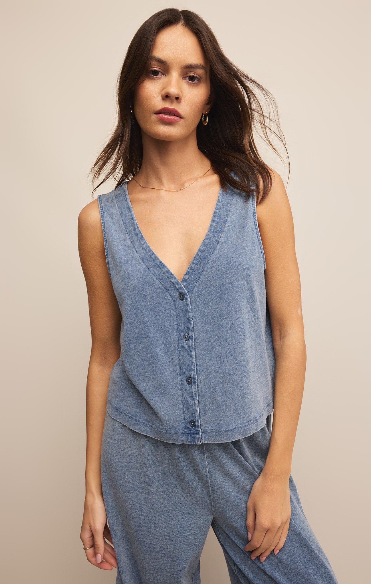 Solace V-Neck Jersey Denim Tank