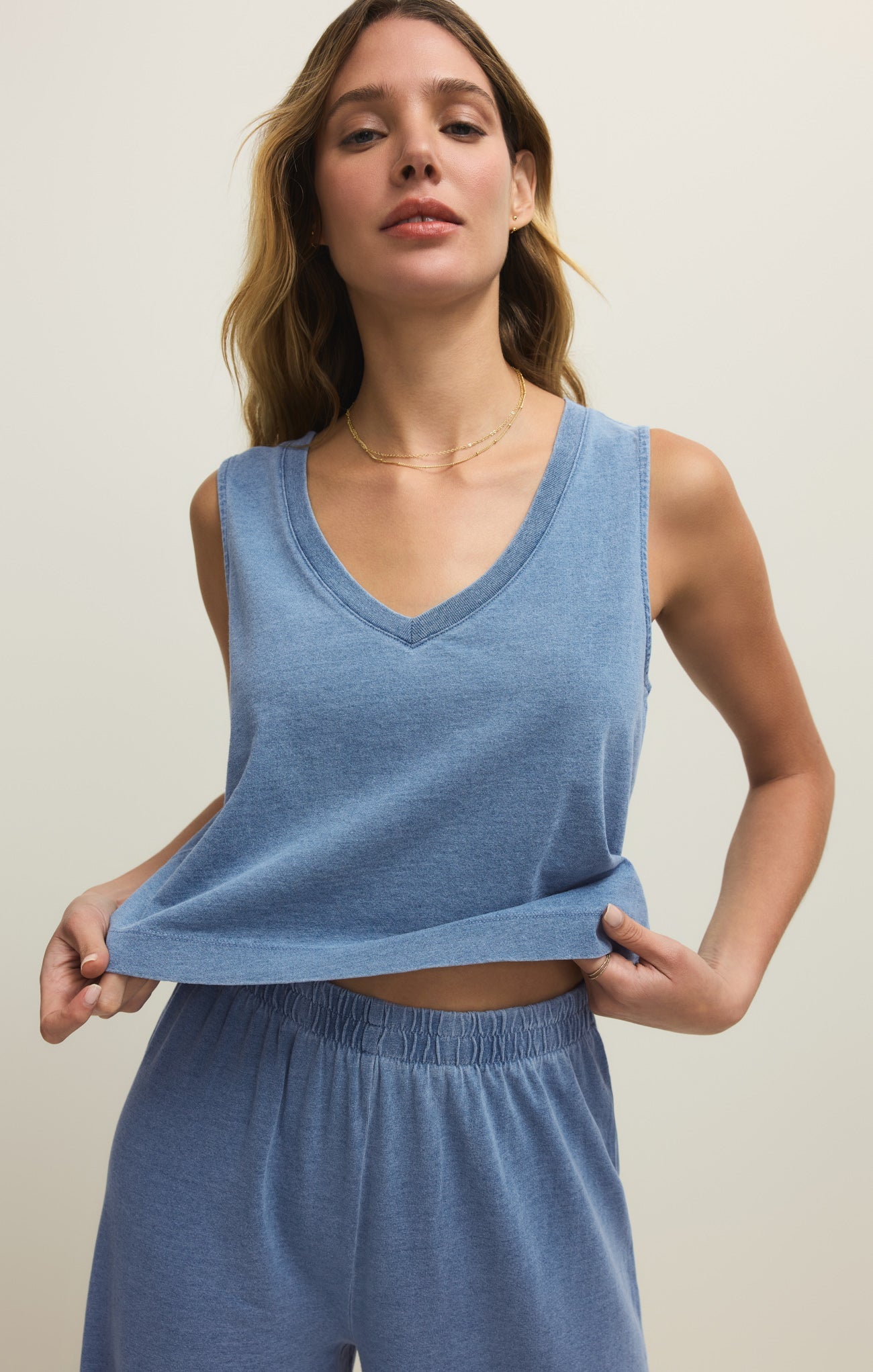 Sloane V-Neck Jersey Denim Tank