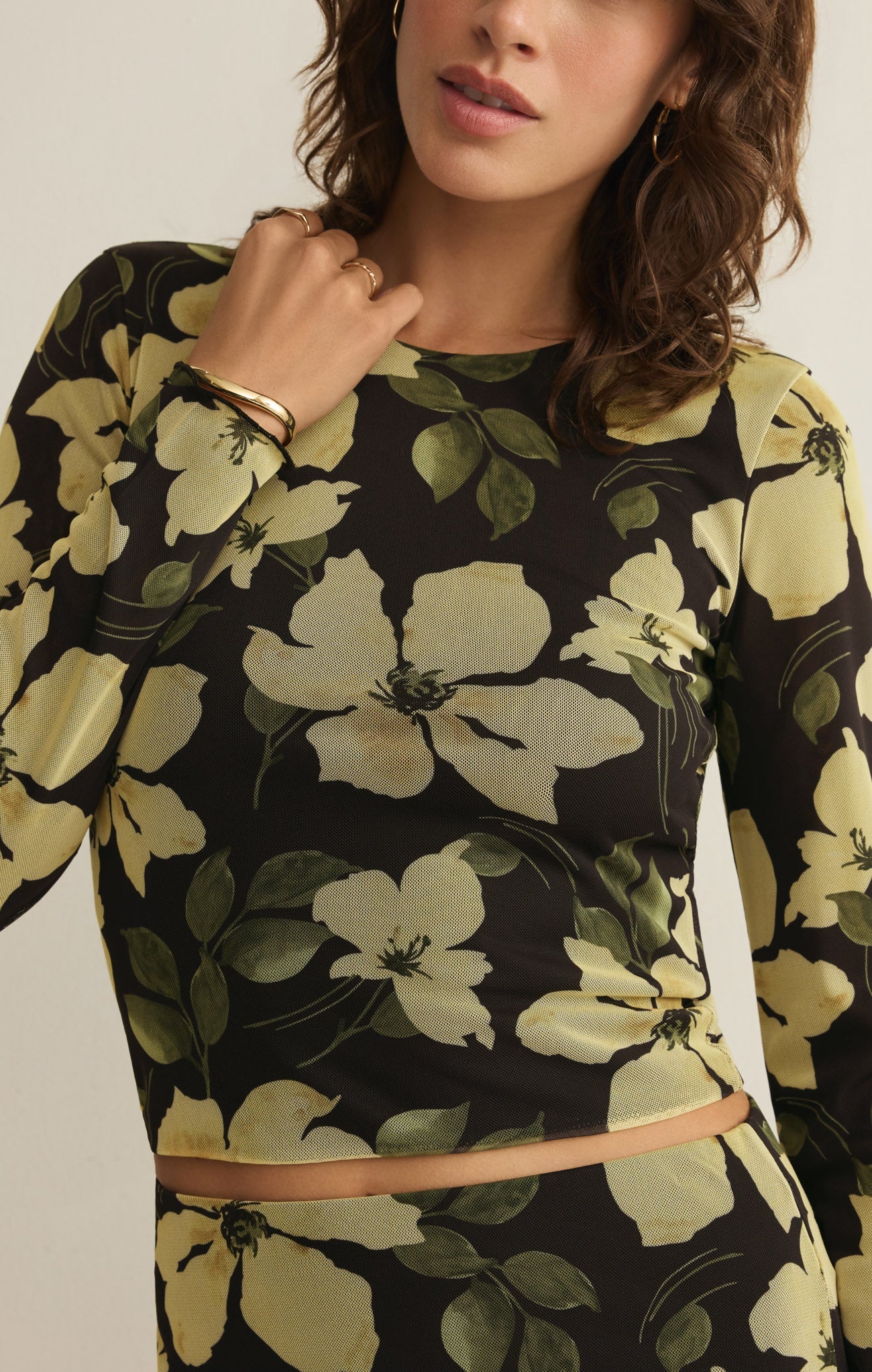 Taysha Ren Floral Mesh Top