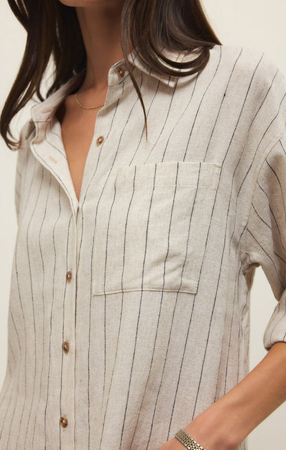 Alfie Striped Linen Button Up