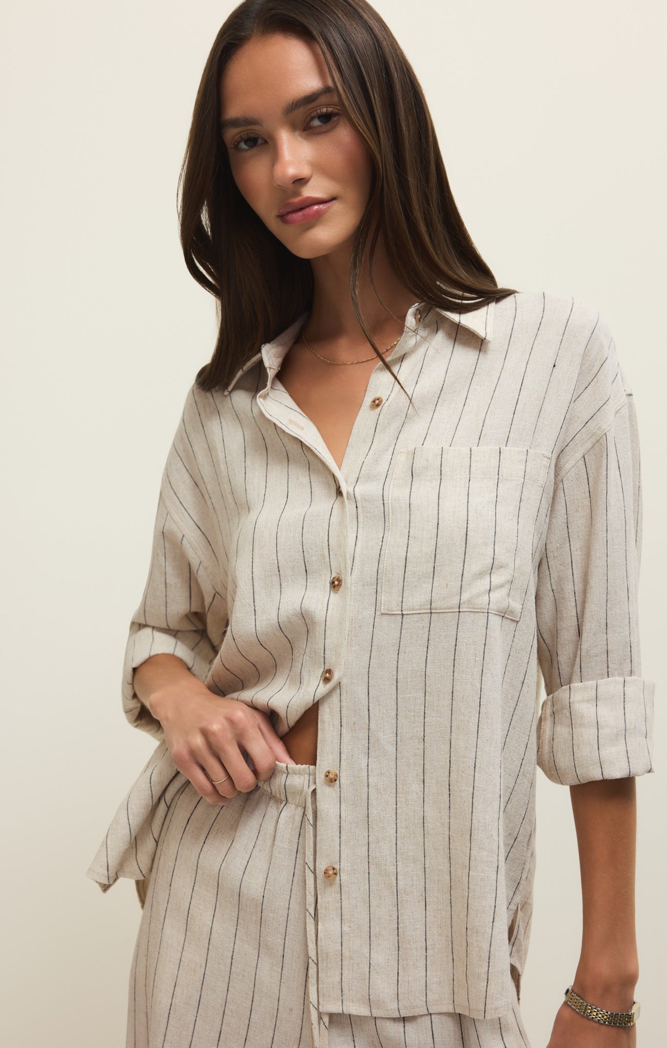 Alfie Striped Linen Button Up