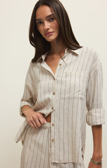 Alfie Striped Linen Button Up