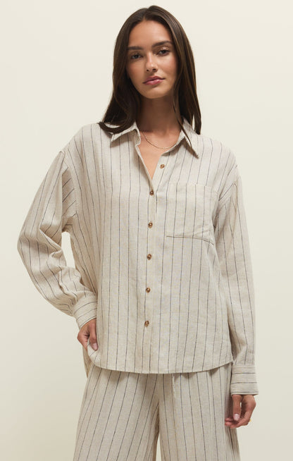 Alfie Striped Linen Button Up