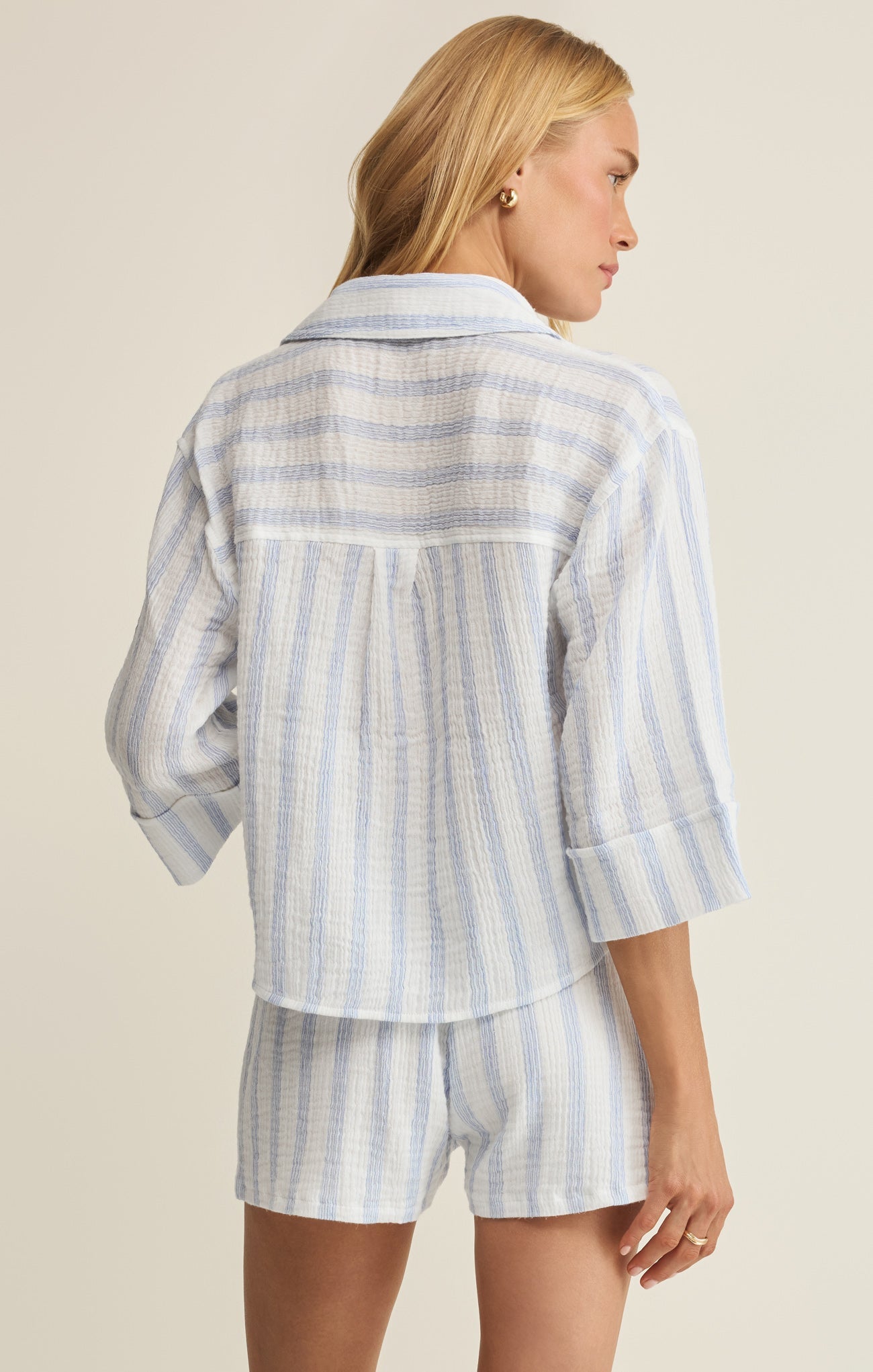 Helena Striped Airy Gauze Button Up