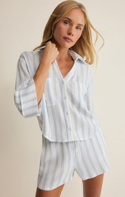 Helena Striped Airy Gauze Button Up