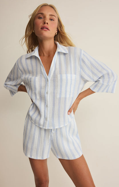 Helena Striped Airy Gauze Button Up