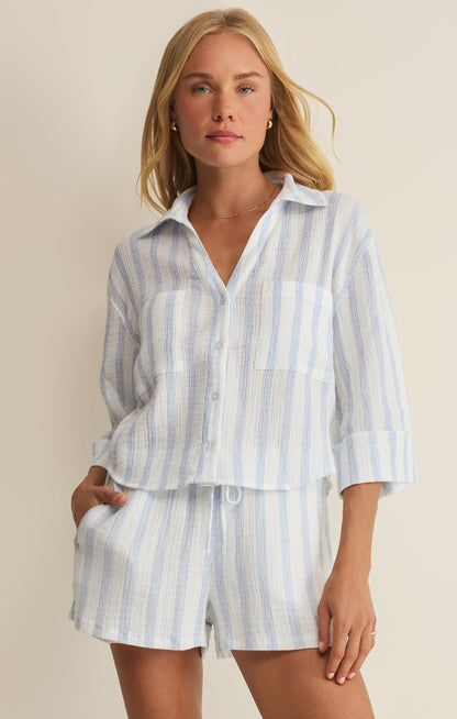 Helena Striped Airy Gauze Button Up