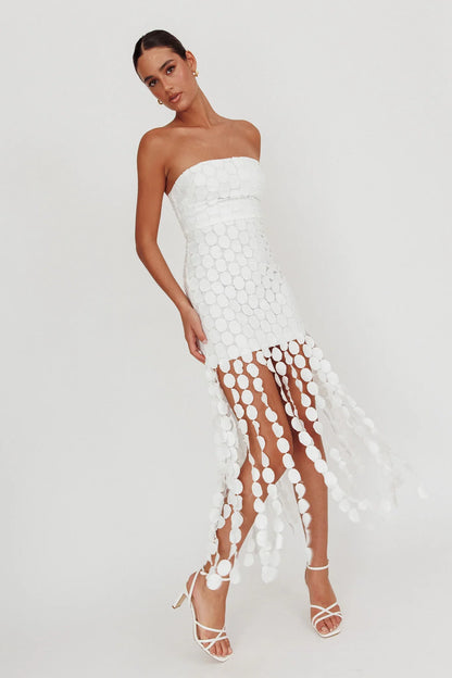Elio Circle Trim Strapless Mini Dress White