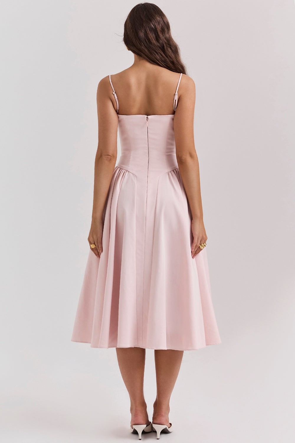 ballerina pink twill corset midi dress