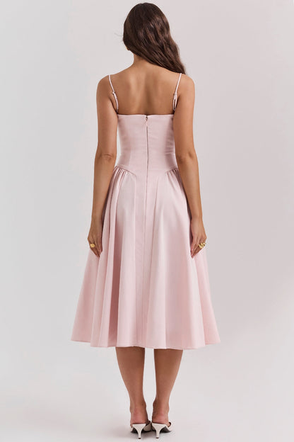 ballerina pink twill corset midi dress