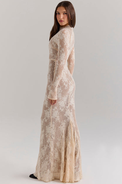 peach lace maxi dress