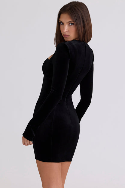 black velvet deep plunge mini dress