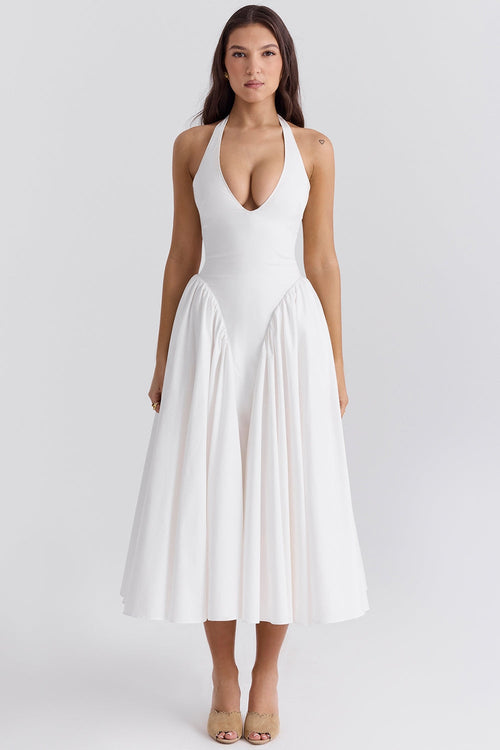 white cotton halter midi sundress