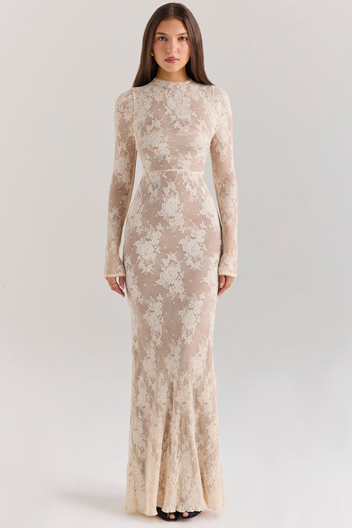 peach lace maxi dress