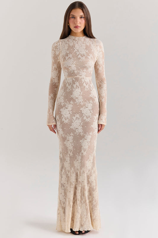 peach lace maxi dress