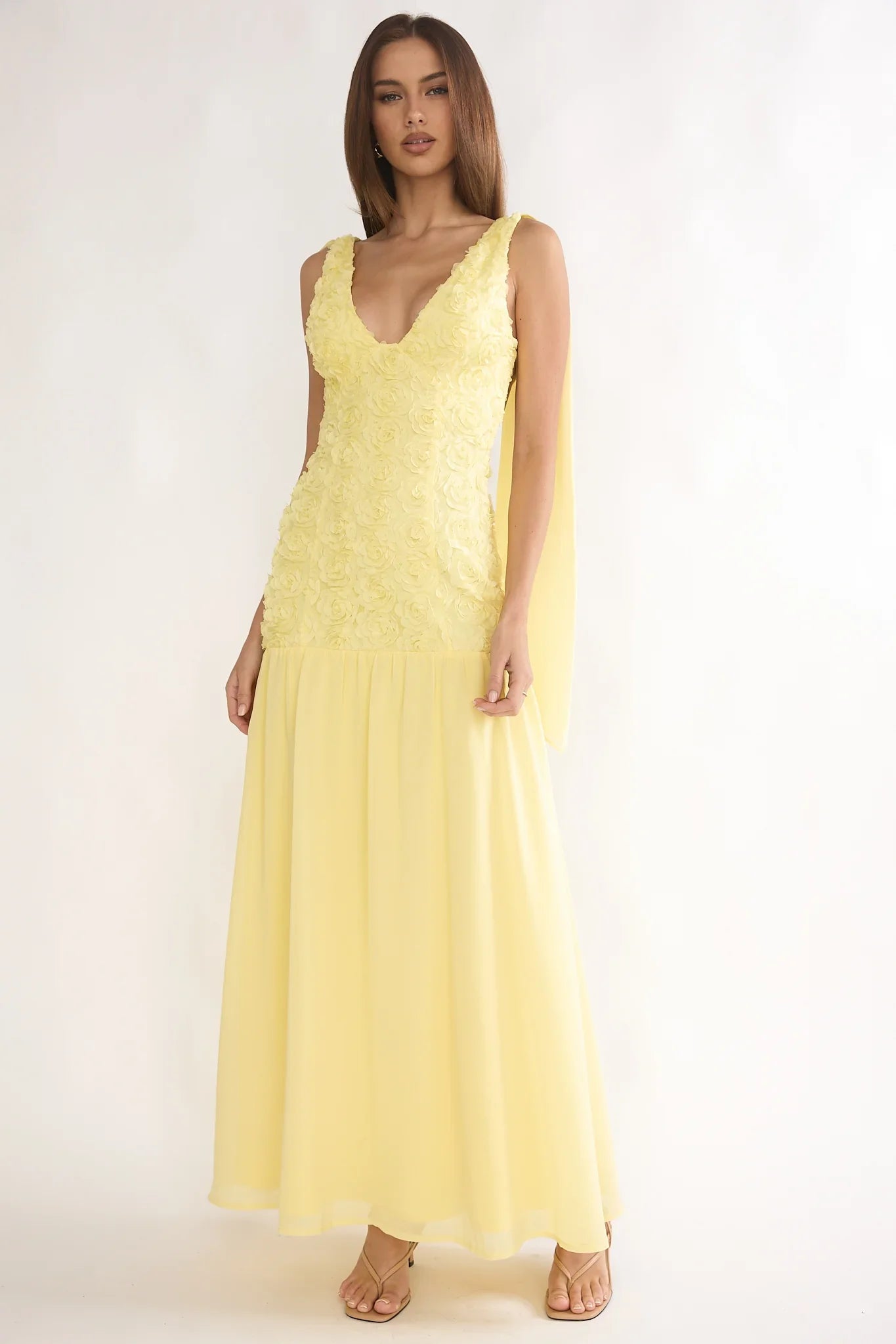 Marcellia Tied Back Maxi Dress Embellished Yellow