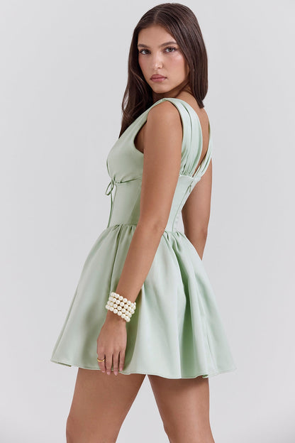 pistachio satin mini dress - sale