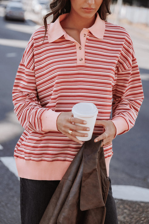 Beau Long Sleeve Jersey Top - Pink Stripe