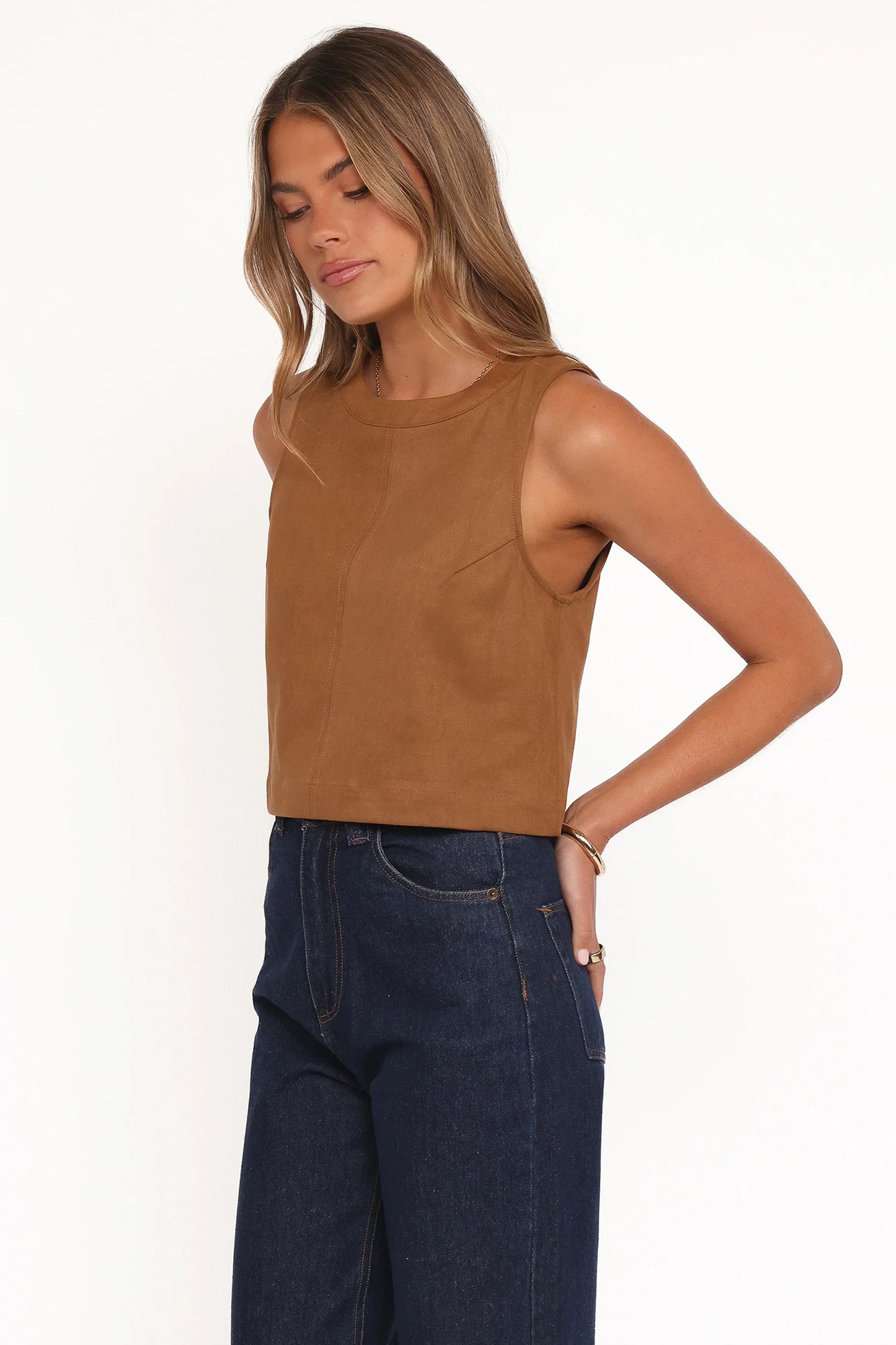 Charles Faux Sueded Top - Camel