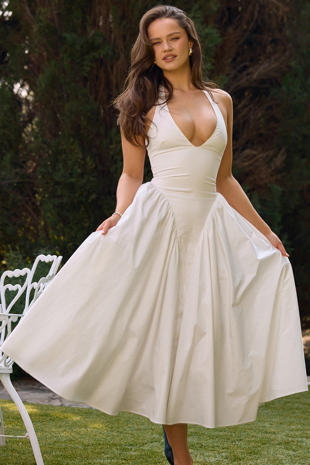 white cotton halter midi sundress