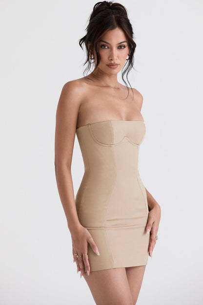 stone strapless mini dress