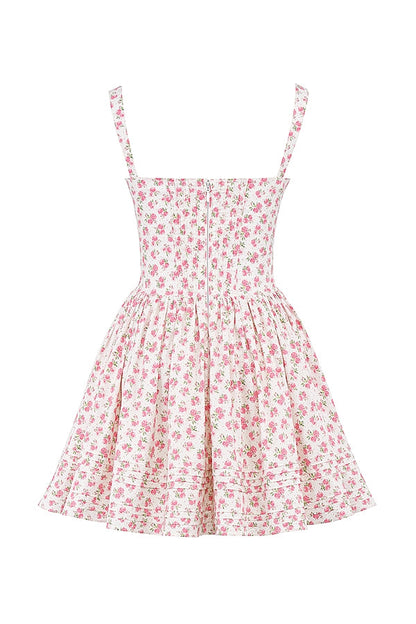 white rosebud print cotton mini dress