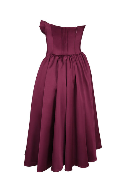 burgundy satin tulle midi dress - sale