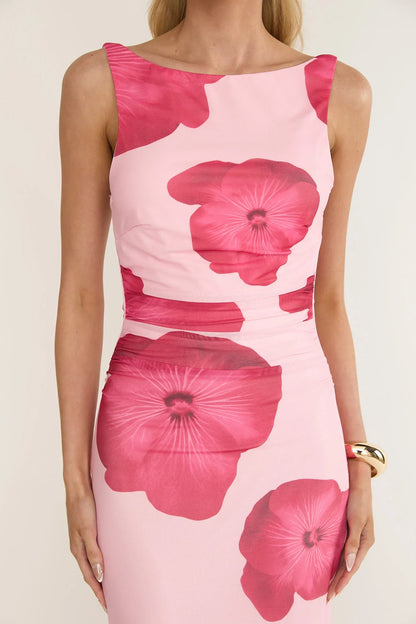 Helsi Low Back Maxi Dress Floral Pink