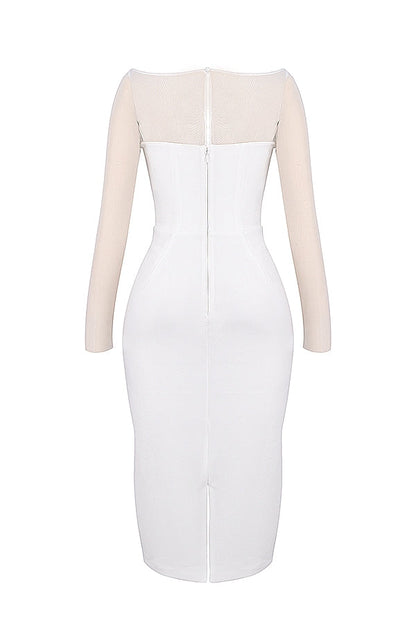white plunge midi dress