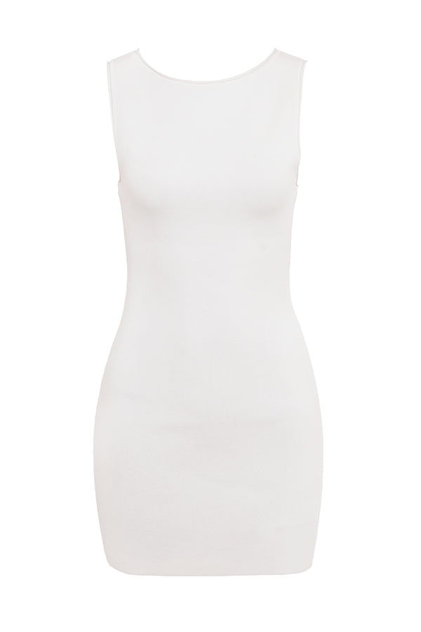 white stretch knit mini dress - sale