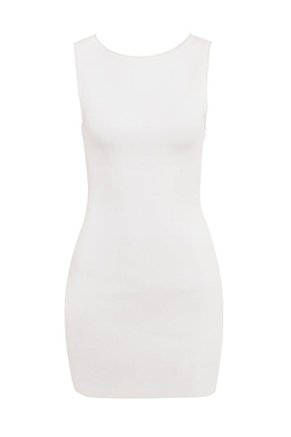 white stretch knit mini dress - sale