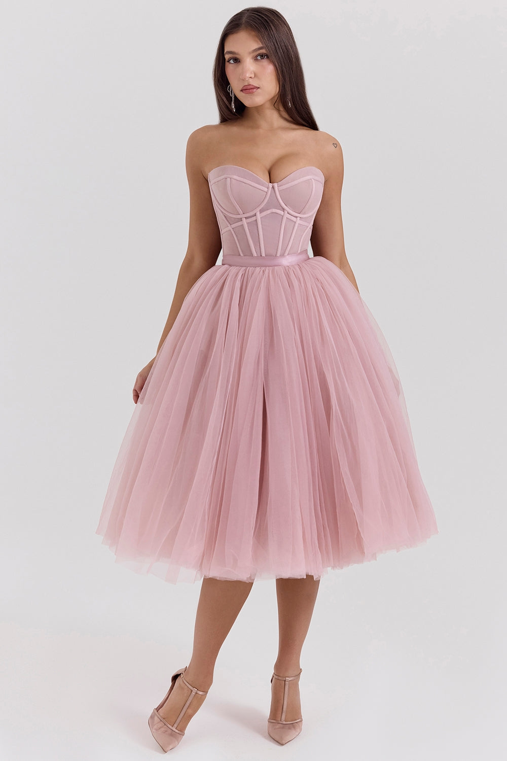 french rose tulle midi dress - sale