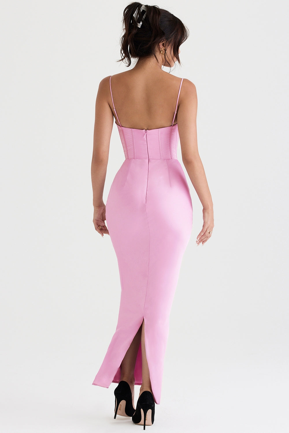 pink corset maxi dress